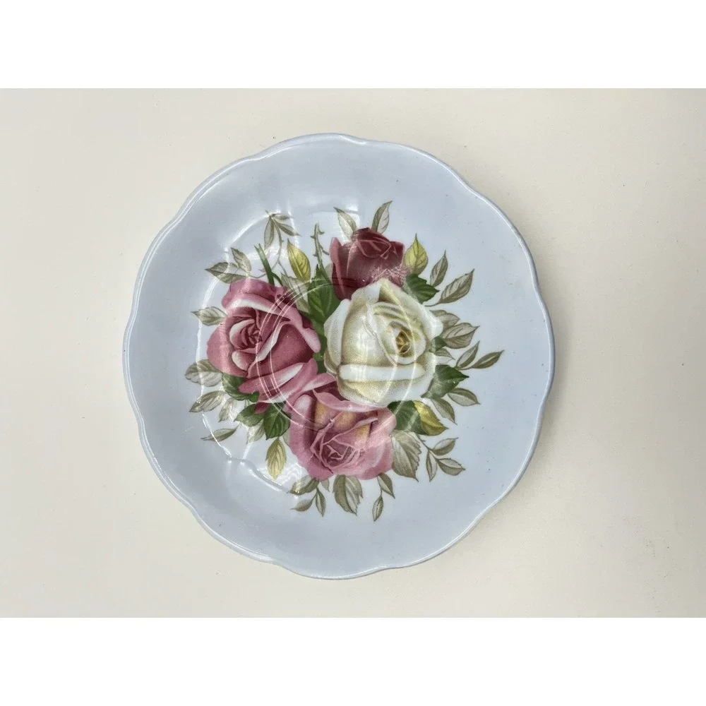 Vintage Queen ANNE Blue CABBAGE ROSE Cup & Saucer Set of 2